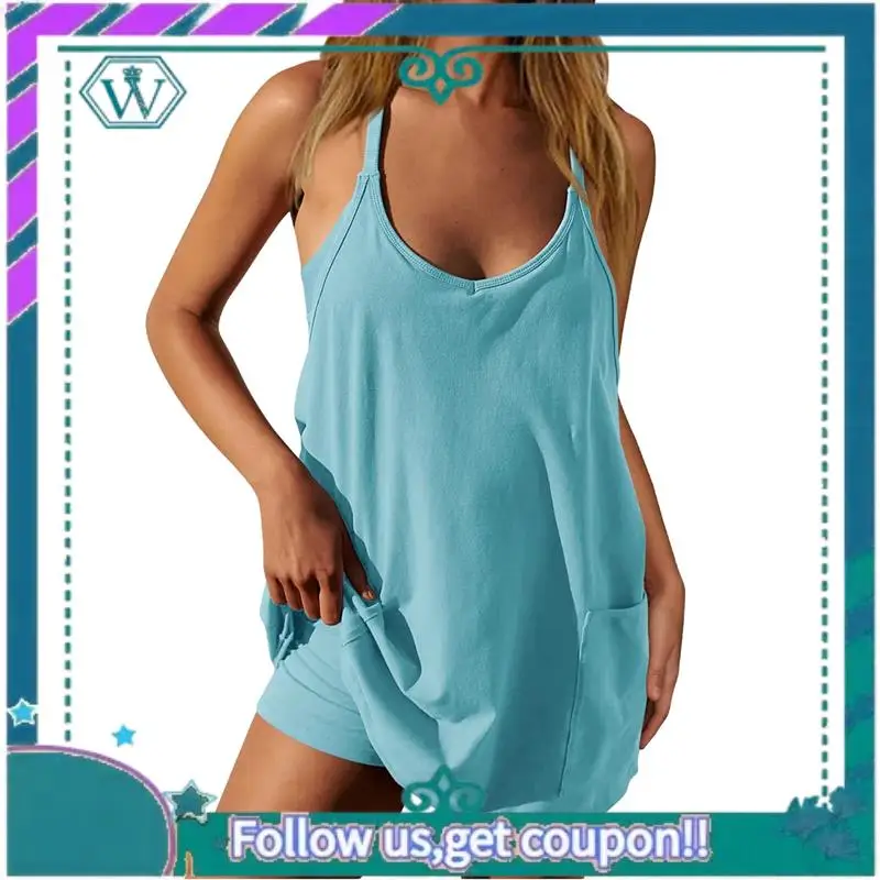 A09P Womens Workout Romper Dress With Shorts Underneath Sleeveless Spaghetti Straps Athletic Outfits
A09P Womens Workout Romper Dress With Shorts Underneath Sleeveless Spaghetti Straps Athletic Outfits