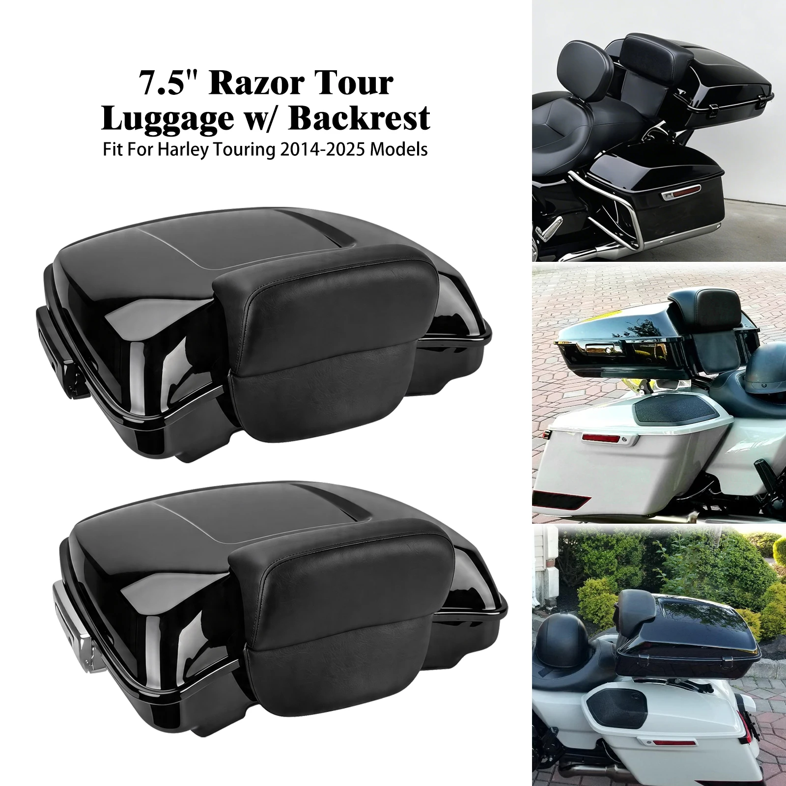 Motorcycle 7.5" Razor Trunk Tour Luggage With Backrest Kit For Harley Touring Road Street Electra Glide FLHTK FLHR 2014-25
Motorcycle 7.5" Razor Trunk Tour Luggage With Backrest Kit For Harley Touring Road Street Electra Glide FLHTK FLHR 2014-25