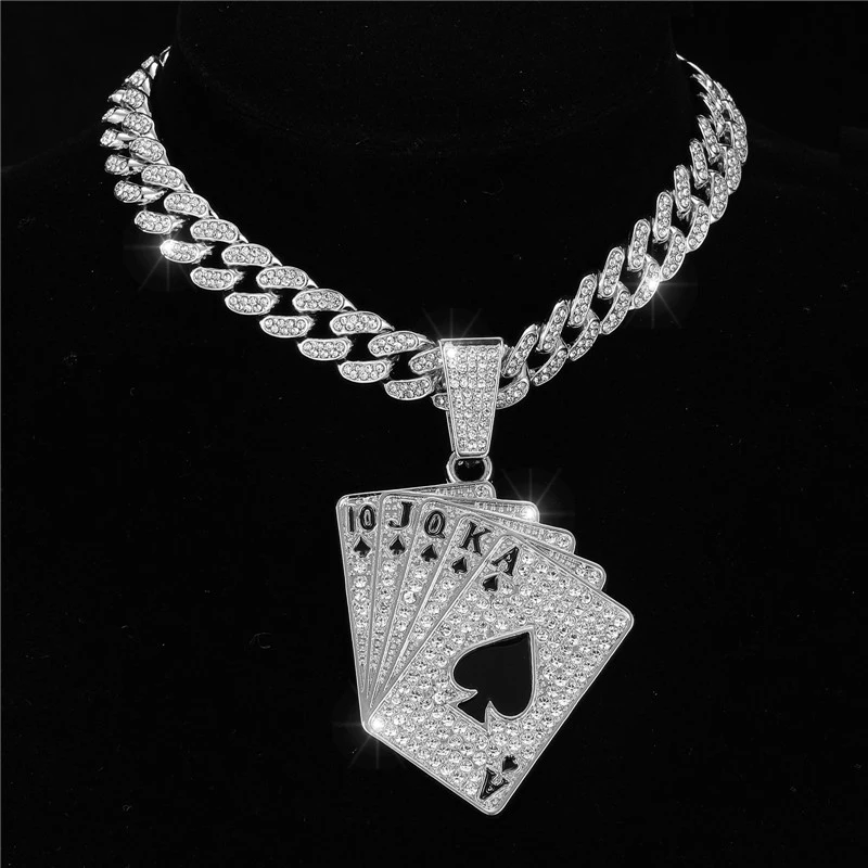 HIP HOP Iced Out Poker Card With 13mm Cuban Link Chain AAA+ Rhinestone Necklaces For Men's Women Rapper Jewelry
HIP HOP Iced Out Poker Card With 13mm Cuban Link Chain AAA+ Rhinestone Necklaces For Men's Women Rapper Jewelry
