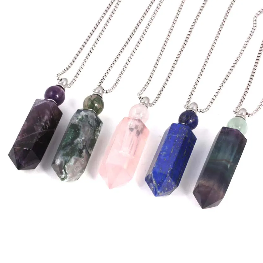 LL Modern Stylish Natural Crystal Stone Silver Perfume Essential Oil Bottle Pendant Necklace Lovers Jewelry Ornament Gift
LL Modern Stylish Natural Crystal Stone Silver Perfume Essential Oil Bottle Pendant Necklace Lovers Jewelry Ornament Gift