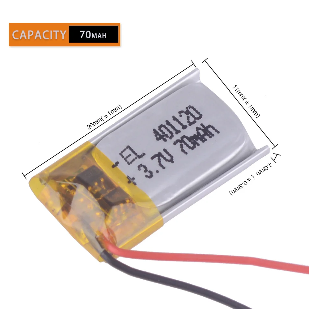 Rechargeable Lipo Battery 401120 3.7V 70mAh For Bluetooth Stick Headset bracelet Smart Watch sports mp3 Wearable Devices
Rechargeable Lipo Battery 401120 3.7V 70mAh For Bluetooth Stick Headset bracelet Smart Watch sports mp3 Wearable Devices