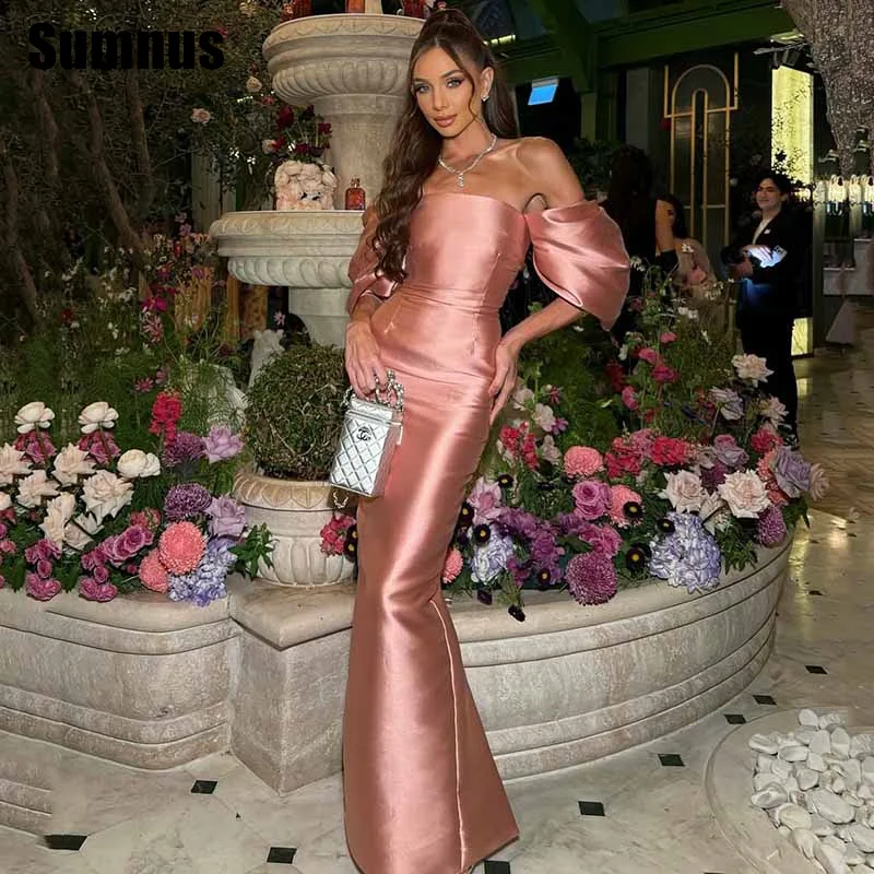 Sumnus Simple Mermaid Evening Dresses Pink Off Shoulder Half Sleeves Floor-Length Prom Dresses robes de soirée Customized
Sumnus Simple Mermaid Evening Dresses Pink Off Shoulder Half Sleeves Floor-Length Prom Dresses robes de soirée Customized