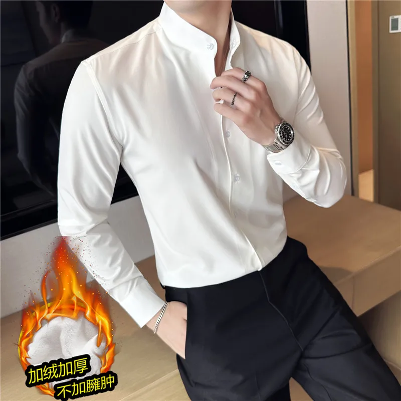New Chinese Style Thickened Velvet Stand Up Collar Shirt Men's Long Sleeved Solid Slim Fit Business Party Wedding Dress Shirts
New Chinese Style Thickened Velvet Stand Up Collar Shirt Men's Long Sleeved Solid Slim Fit Business Party Wedding Dress Shirts
