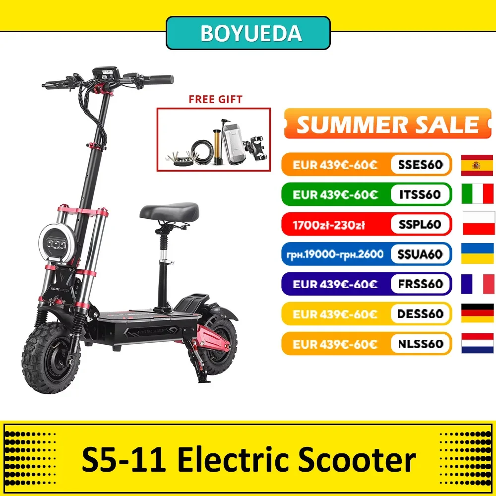 Электрический скутер BOYUEDA S5-11, двигатель 2*3000 Вт, аккумулятор 60 В, 38 Ач, самокат с шинами 11 дюймов, максимальная скорость 85 км/ч, дисковые тормоза, ЖК-дисплей
Электрический скутер BOYUEDA S5-11, двигатель 2*3000 Вт, аккумулятор 60 В, 38 Ач, самокат с шинами 11 дюймов, максимальная скорость 85 км/ч, дисковые тормоза, ЖК-дисплей