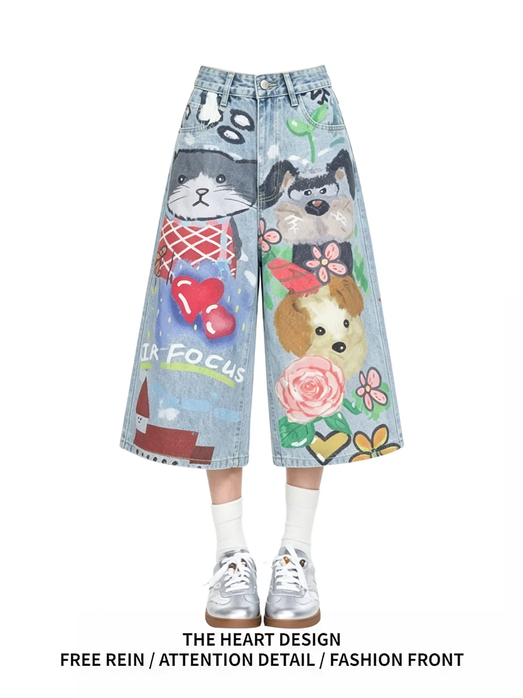 Summer New Women's Loose Straight Leg Jeans Cartoon Pattern Seven-Five Jeans High Waist Wide Leg Casual Comfortable Denim
Summer New Women's Loose Straight Leg Jeans Cartoon Pattern Seven-Five Jeans High Waist Wide Leg Casual Comfortable Denim