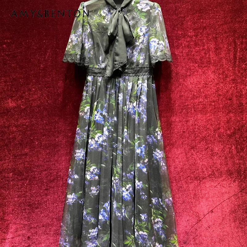 French Retro Floral Temperament Medium-sleeved Waist Long Dress 2025 New Summer Thin High-waisted Thin Lace-up Dresses Ladies
French Retro Floral Temperament Medium-sleeved Waist Long Dress 2025 New Summer Thin High-waisted Thin Lace-up Dresses Ladies