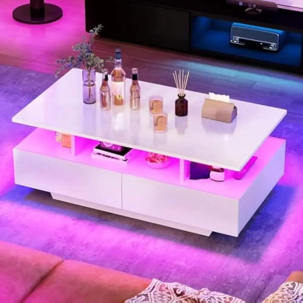 LED Coffee Table, High Glossy Coffees Tables w/Storage 4 Sliding Drawers, Small Rectangular LED Coffee Table &Open Display Shelf
LED Coffee Table, High Glossy Coffees Tables w/Storage 4 Sliding Drawers, Small Rectangular LED Coffee Table &Open Display Shelf