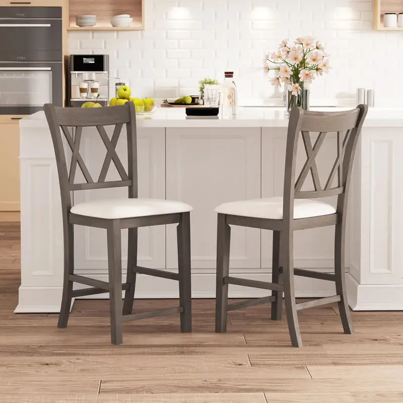 Set of 2 Bar Stools with Cross Back and Linen Fabric Upholstered Seat-Beige
Set of 2 Bar Stools with Cross Back and Linen Fabric Upholstered Seat-Beige