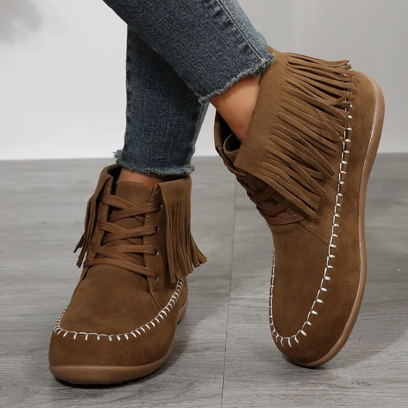 Western Ankle Boots 2023 Autumn Winter Women's Boots Fringe Lace-up Women Shoes Round Toe Suede Flats British Style Female Shoes
Western Ankle Boots 2023 Autumn Winter Women's Boots Fringe Lace-up Women Shoes Round Toe Suede Flats British Style Female Shoes