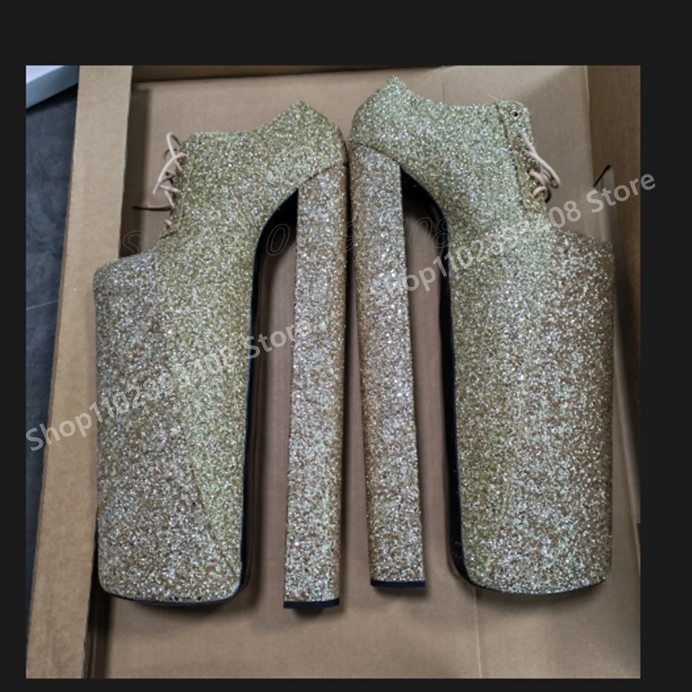 Gold Glitter Front Lace-up Sexy Shallow Pumps Chunky High Heel Hot Girls Fashion Women Shoes 2025 Spring Zapatos Para Mujere
Gold Glitter Front Lace-up Sexy Shallow Pumps Chunky High Heel Hot Girls Fashion Women Shoes 2025 Spring Zapatos Para Mujere