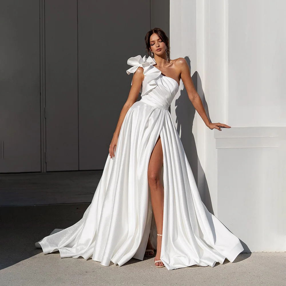 One Shoulder Satin Pleated Wedding Dress for Women Ruffles A-line Backless Court Wedding Gowns with Side Slit Vestidos De Novia
One Shoulder Satin Pleated Wedding Dress for Women Ruffles A-line Backless Court Wedding Gowns with Side Slit Vestidos De Novia