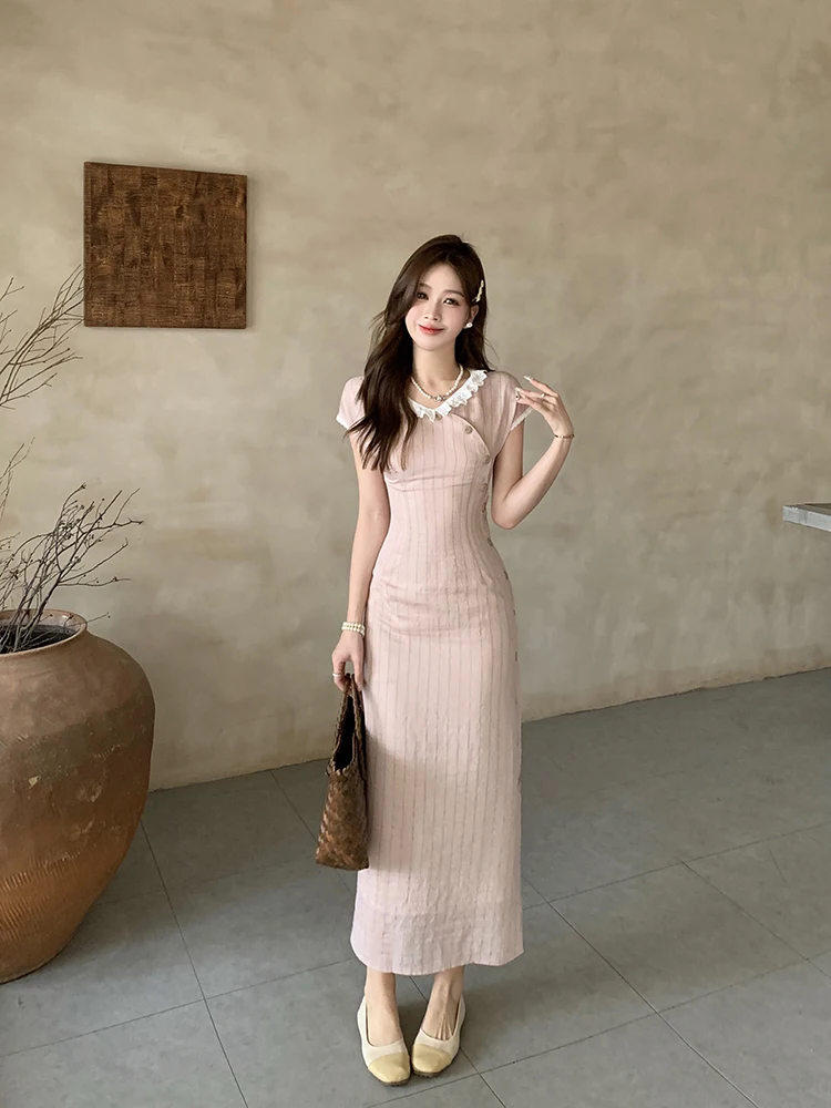plus Size Slimming Stripe Chinese Style Qipao Dress Summer New Arrival Bodycon Long Skirt Women's Fashion Commute Style Dress
plus Size Slimming Stripe Chinese Style Qipao Dress Summer New Arrival Bodycon Long Skirt Women's Fashion Commute Style Dress