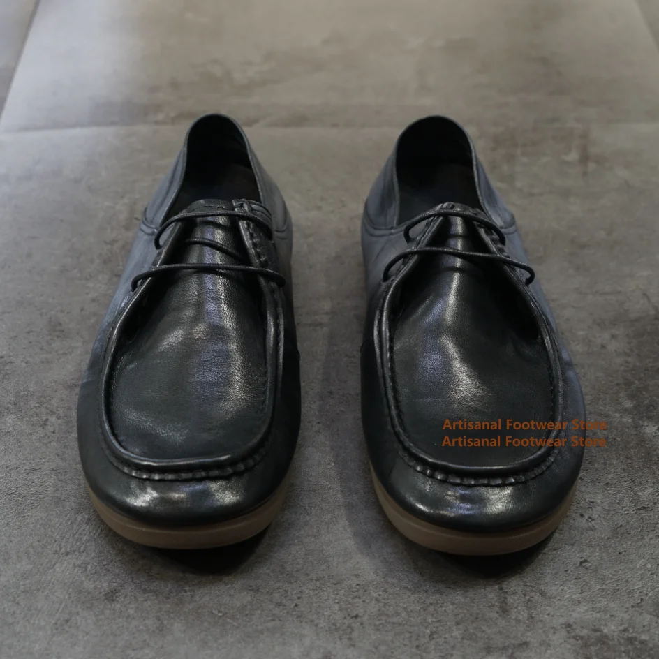 Men's Black Leather Lace-Up Shoes Vintage Round Toe Soft Flexible Flat Sole Casual Driving Leather Loafers Trendy Men's Shoes
Men's Black Leather Lace-Up Shoes Vintage Round Toe Soft Flexible Flat Sole Casual Driving Leather Loafers Trendy Men's Shoes