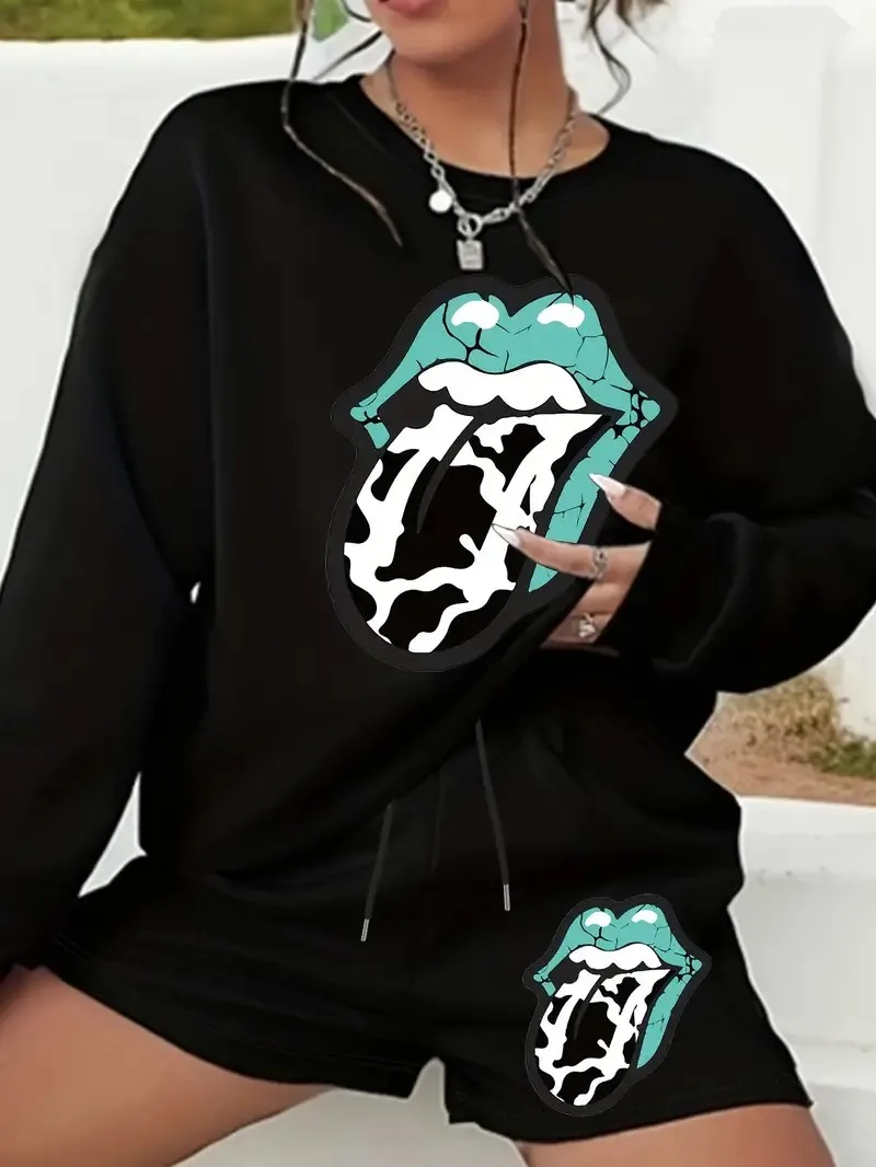 Halloween casual lip print 2-piece set, women's comfortable long-sleeved sweatshirt and drawstring shorts set women's clothing
Halloween casual lip print 2-piece set, women's comfortable long-sleeved sweatshirt and drawstring shorts set women's clothing