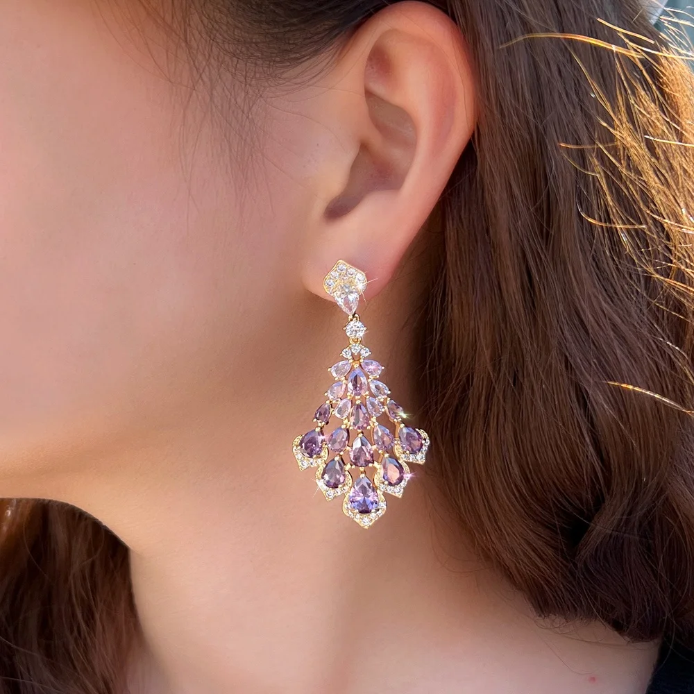 Pera Fashion Purple Gradient CZ Gold Plated Long Feather Shape Drop Bridal Wedding Engagement Dangle Earrings for Women DE028
Pera Fashion Purple Gradient CZ Gold Plated Long Feather Shape Drop Bridal Wedding Engagement Dangle Earrings for Women DE028