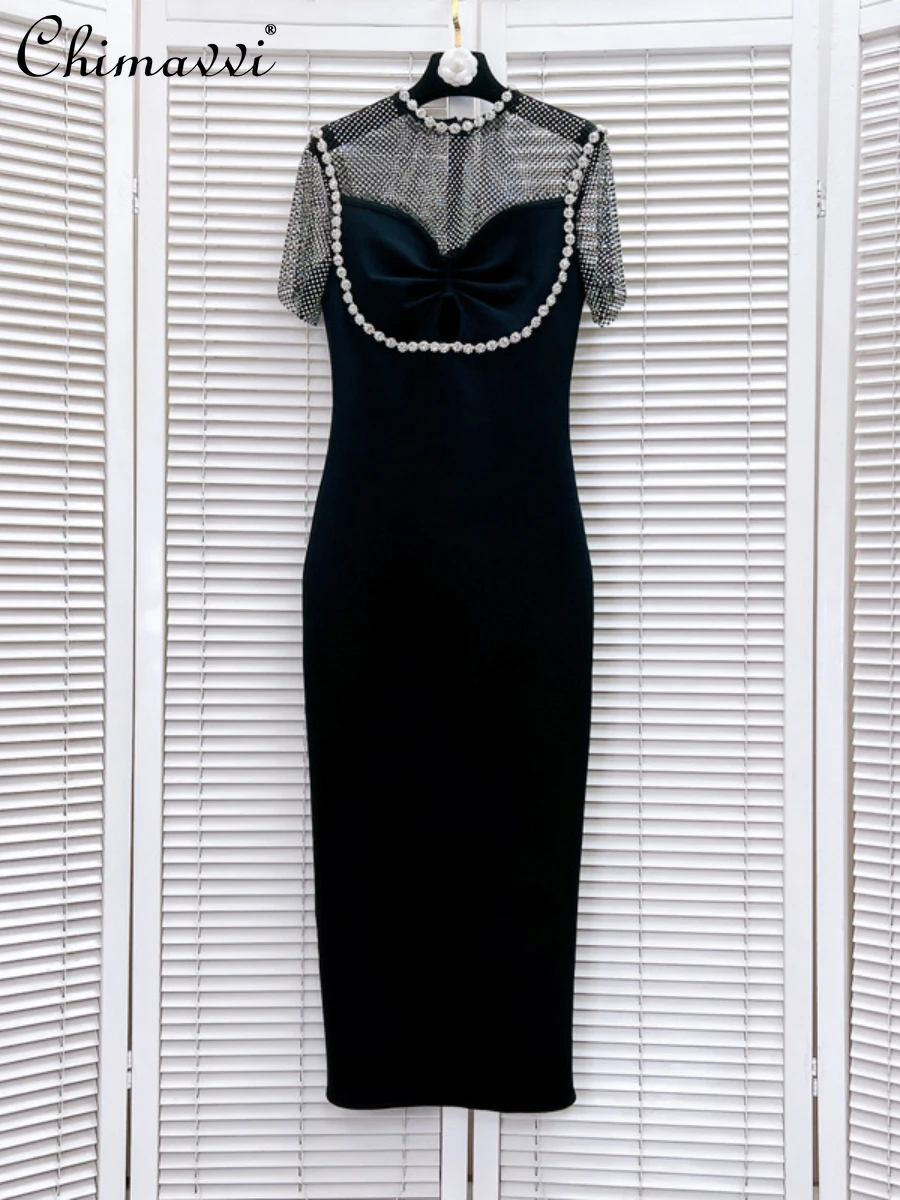 American-Style Sexy Slim-Fit Women's Dress 2024 Summer New Light Luxury Black Bandage Mesh Hot Drilling Mid-length Hip Dress 
American-Style Sexy Slim-Fit Women's Dress 2024 Summer New Light Luxury Black Bandage Mesh Hot Drilling Mid-length Hip Dress
