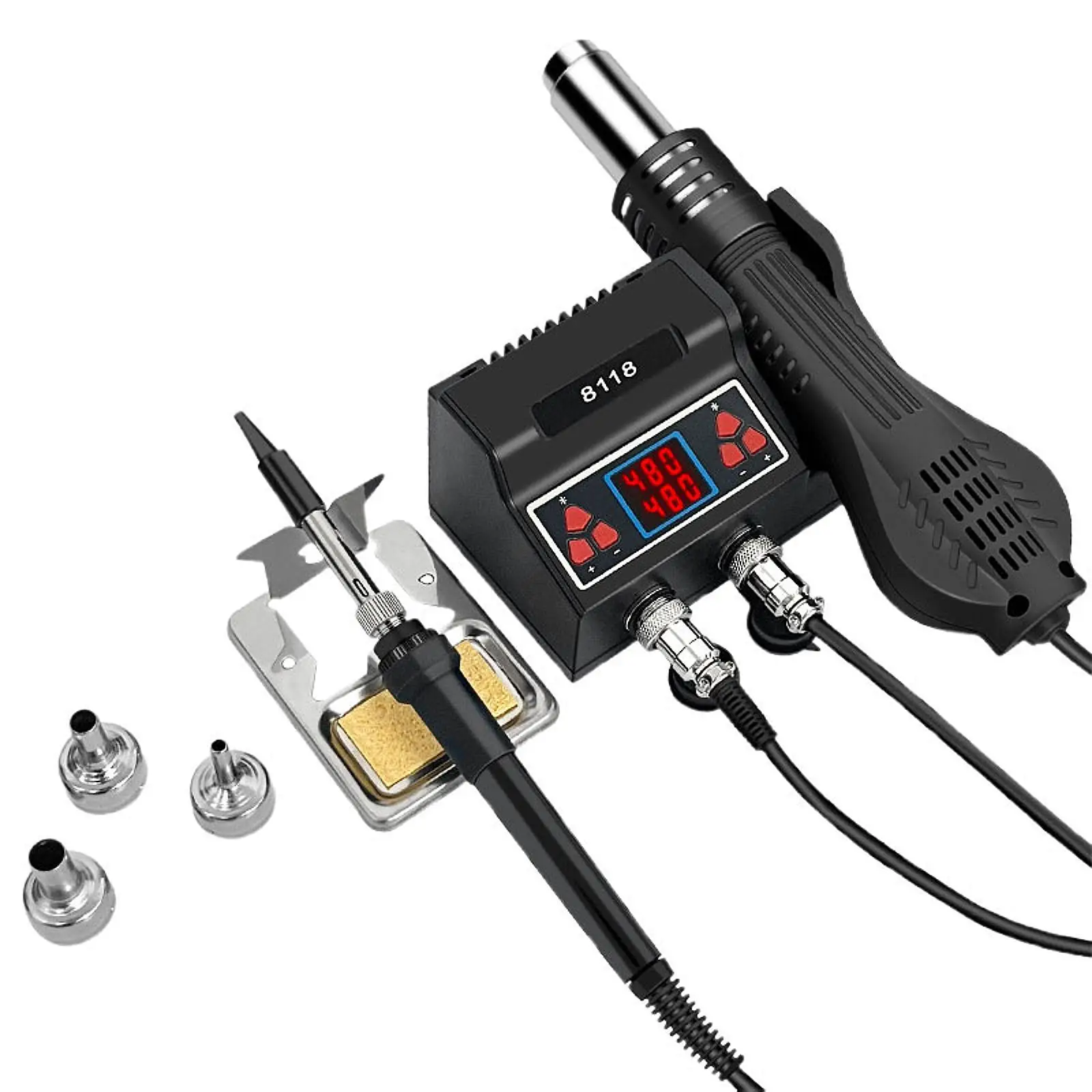 2 in 1 Hot Air Rework and Soldering Iron Station LED Digital Display Hot Air Nozzles Auto Sleep for Boards Phone PCB Hobby Shop
2 in 1 Hot Air Rework and Soldering Iron Station LED Digital Display Hot Air Nozzles Auto Sleep for Boards Phone PCB Hobby Shop