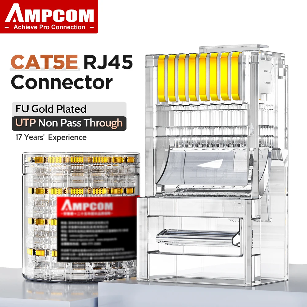 AMPCOM RJ45 Connector Pass Through CAT5E Modular Plug Network End UTP Fu Gold Plated 8P8C Crimp End For 24-28 AWG Ethernet Cable
AMPCOM RJ45 Connector Pass Through CAT5E Modular Plug Network End UTP Fu Gold Plated 8P8C Crimp End For 24-28 AWG Ethernet Cable