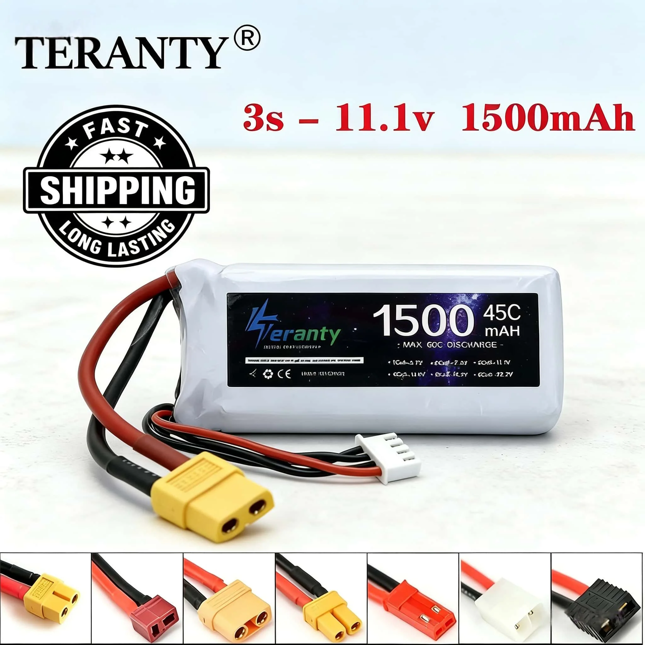 TERANTY 3S 11.1V 1500mAh LiPo Rechargeable Battery with T/XT60/JST Plug,for RC Car,Helicopter, Airplane,WLtoys V950&Other Models
TERANTY 3S 11.1V 1500mAh LiPo Rechargeable Battery with T/XT60/JST Plug,for RC Car,Helicopter, Airplane,WLtoys V950&Other Models