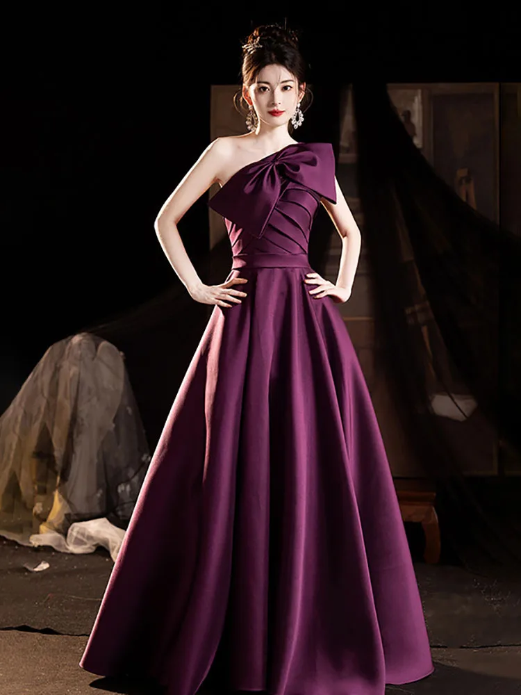 High-end Purple Bow Evening Dress Women's Light Luxury One Shoulder Banquet Party Dresses Sexy Satin A-Line Prom Gowns
High-end Purple Bow Evening Dress Women's Light Luxury One Shoulder Banquet Party Dresses Sexy Satin A-Line Prom Gowns
