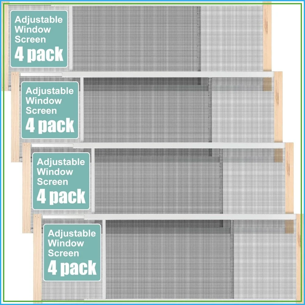 4 Pcs Adjustable Sliding Window Screen Mesh, 10"H x 25-45"W, Expandable with Zinc Plated Rails