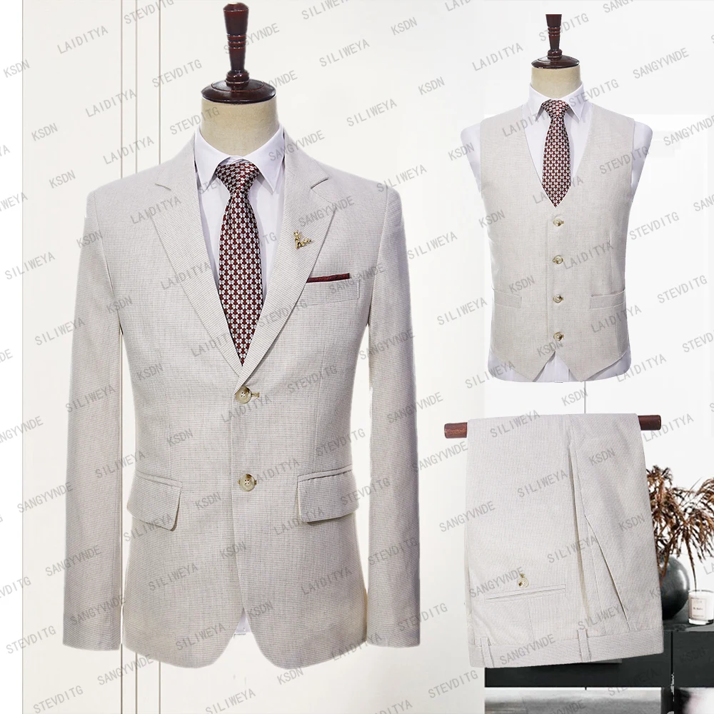 2023 Fashion New Men's Linen Suit Business Formal Khaki Casual Slim Fit Bridegroom Wedding Three Piece Set (Jacket+Vest+Pants)
2023 Fashion New Men's Linen Suit Business Formal Khaki Casual Slim Fit Bridegroom Wedding Three Piece Set (Jacket+Vest+Pants)