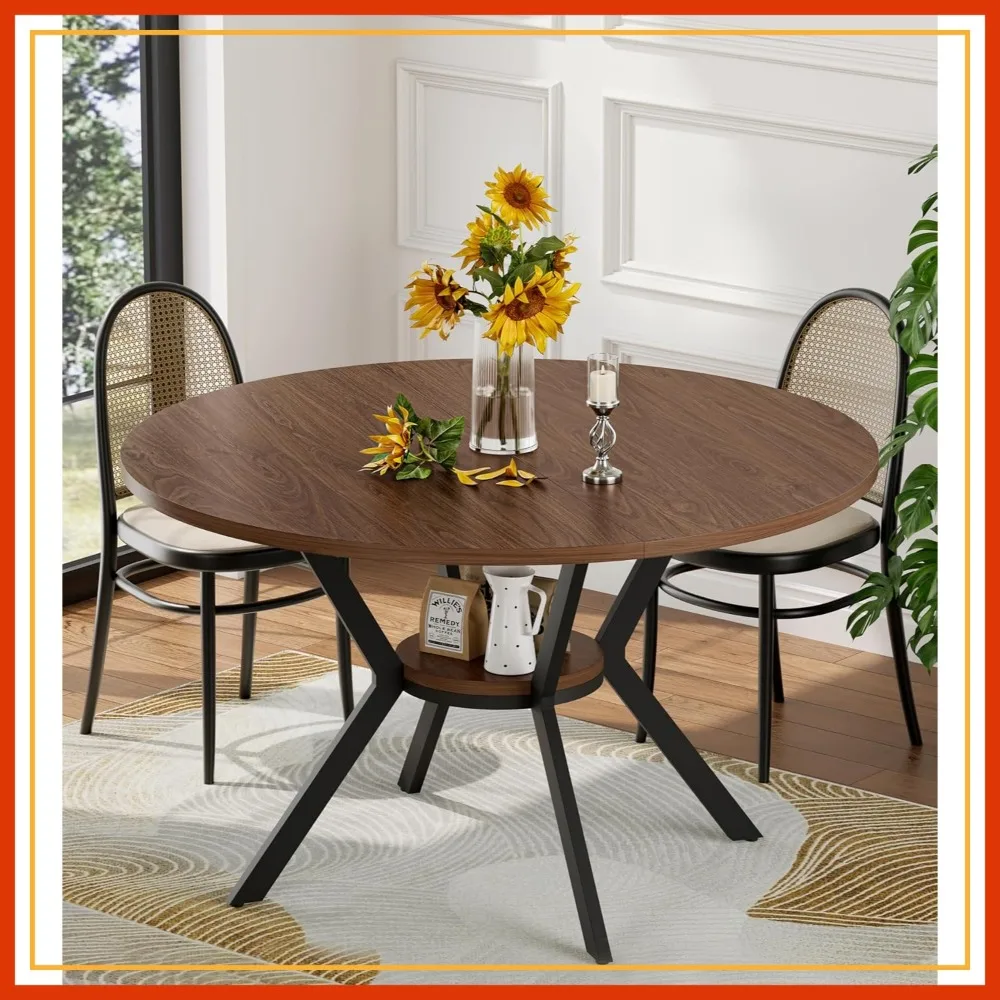 42" Round Dining Table for 4, Farmhouse Kitchen Table with Storage, Space Saving Circle Dinner Table, Rustic Wood & Metal Legs
42" Round Dining Table for 4, Farmhouse Kitchen Table with Storage, Space Saving Circle Dinner Table, Rustic Wood & Metal Legs