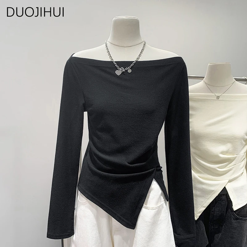 DUOJIHUI французские шикарные элегантные свободные женские футболки с воротником-лодочкой осенние классические нестандартные модные однотонные простые женские футболки
DUOJIHUI французские шикарные элегантные свободные женские футболки с воротником-лодочкой осенние классические нестандартные модные однотонные простые женские футболки