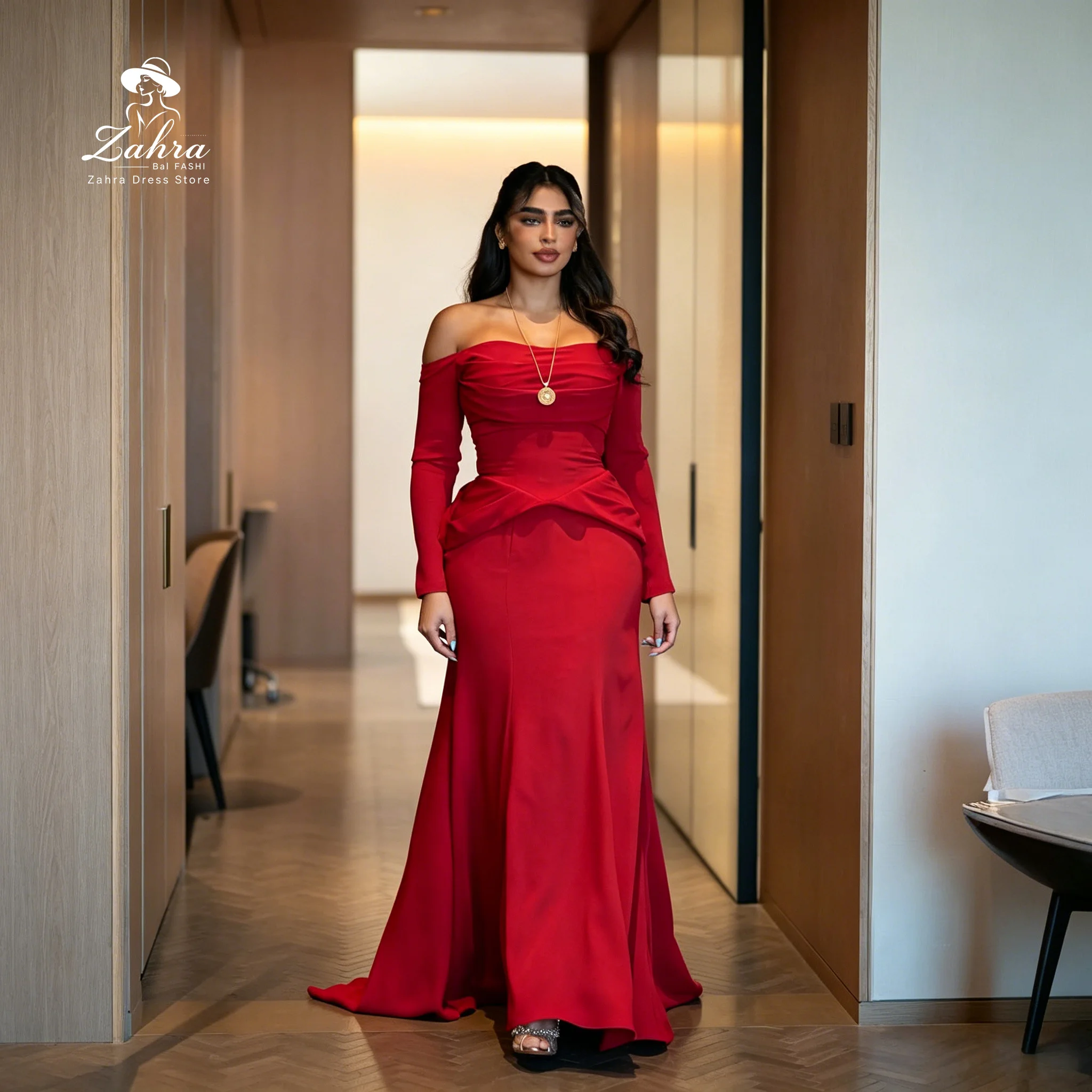 Women's Formal Evening Gowns Red Crepe Off Shoulder Long Sleeve Mermaid Evening Dresses Elegant Party Dresses Wedding Dresses
Women's Formal Evening Gowns Red Crepe Off Shoulder Long Sleeve Mermaid Evening Dresses Elegant Party Dresses Wedding Dresses