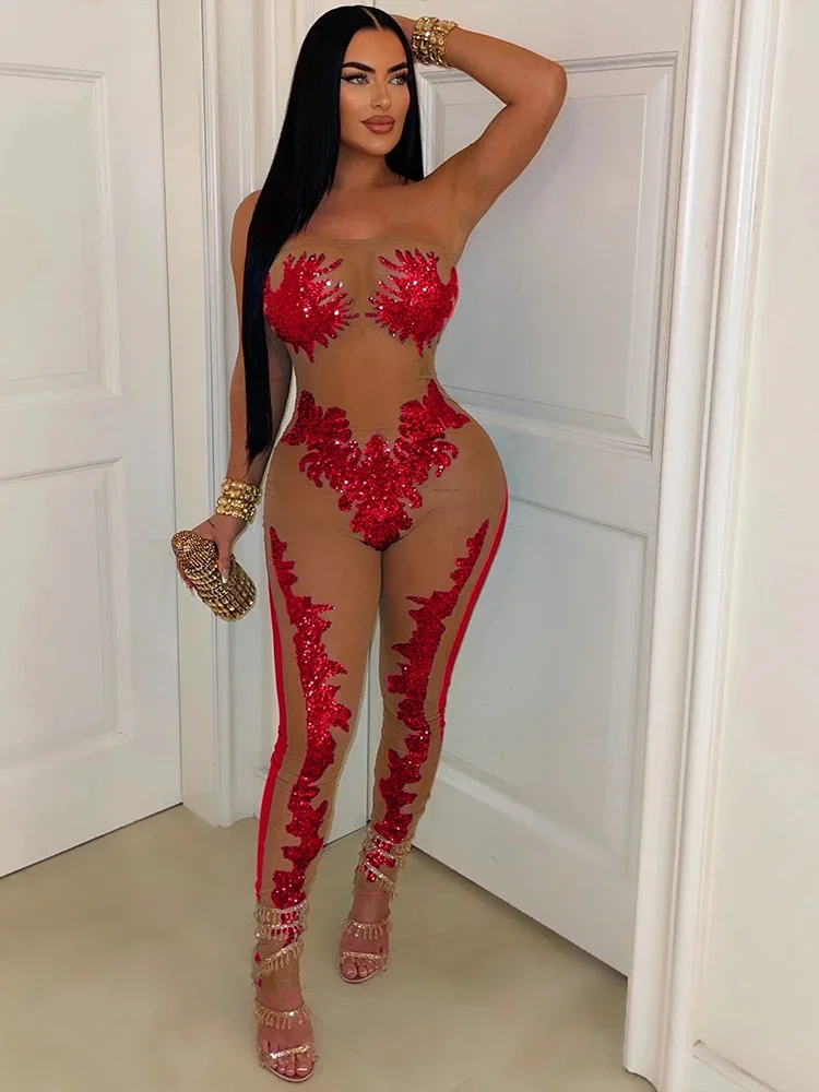 XIZOU Elegant Bodycon Jumpsuit Playsuit Sequin Mesh See Through Patchwork One Piece Suits Women Summer Nigh Club Outfits 2024
XIZOU Elegant Bodycon Jumpsuit Playsuit Sequin Mesh See Through Patchwork One Piece Suits Women Summer Nigh Club Outfits 2024
