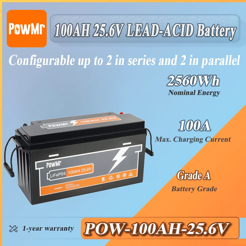 Аккумулятор PowMr US 25.6V 100Ah LiFePO4 с BMS, класс A, 2.56кВтч, литиевый, 6000 циклов, быстрая зарядка 100А, для кемпинга, электромобилей, домашних систем
Аккумулятор PowMr US 25.6V 100Ah LiFePO4 с BMS, класс A, 2.56кВтч, литиевый, 6000 циклов, быстрая зарядка 100А, для кемпинга, электромобилей, домашних систем