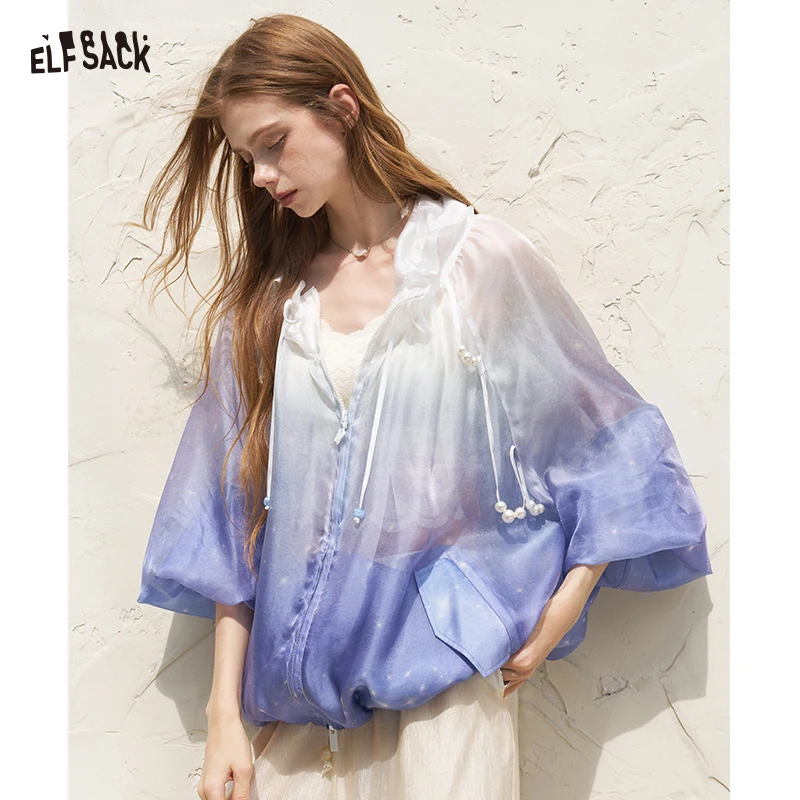 ELFSACK Ruffle Hood Gradient Cropped Jacket, Pearl Drawstring Lantern Sleeve Zip Sun Protection Coat, Summer Casual Outerwear fo
ELFSACK Ruffle Hood Gradient Cropped Jacket, Pearl Drawstring Lantern Sleeve Zip Sun Protection Coat, Summer Casual Outerwear fo