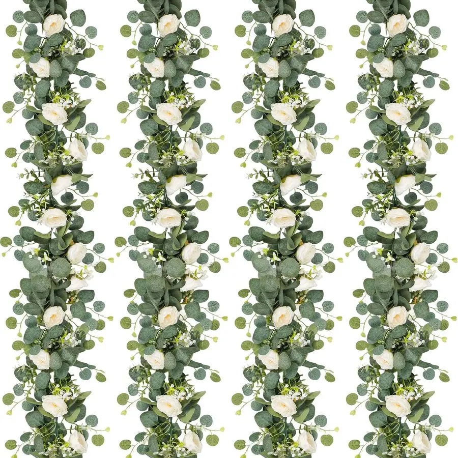 Набор из 4 искусственных гирлянд из эвкалипта с белыми розами, имитация цветочных веток для свадьбы и домашнего декора
Набор из 4 искусственных гирлянд из эвкалипта с белыми розами, имитация цветочных веток для свадьбы и домашнего декора