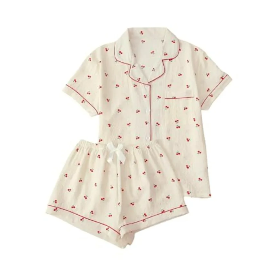 Pajamas For Women Set 2 Pcs Summer Pajama Sets Cute Pjs Lounge Matching Button Shirt with Shorts
Pajamas For Women Set 2 Pcs Summer Pajama Sets Cute Pjs Lounge Matching Button Shirt with Shorts