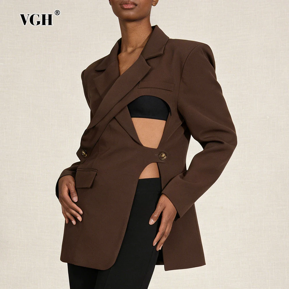 VGH Solid Sexy Slim Irregular Jackets For Women V Neck Long Sleeve Spliced Button Spring Design Sense Hollow Out Blazer Female
VGH Solid Sexy Slim Irregular Jackets For Women V Neck Long Sleeve Spliced Button Spring Design Sense Hollow Out Blazer Female