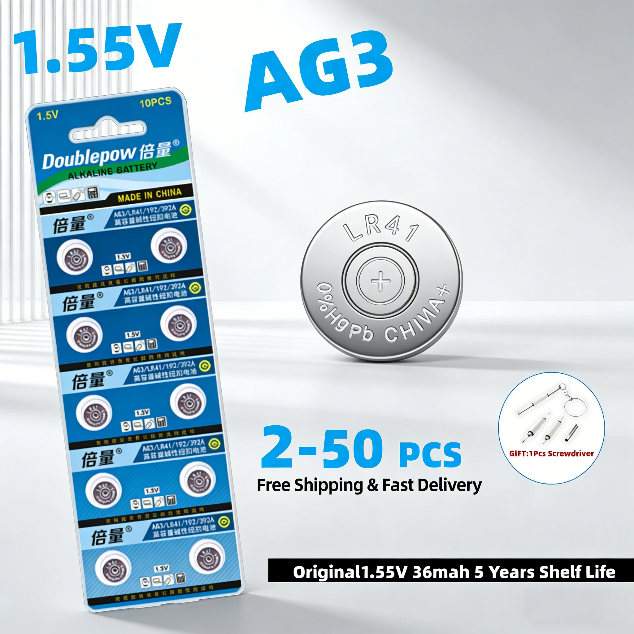 2-50PCS Doublepow LR41 AG3 1.5V Premium Button Battery Replace 392A L736 SR41SW Coin Cell for Medical Devices
2-50PCS Doublepow LR41 AG3 1.5V Premium Button Battery Replace 392A L736 SR41SW Coin Cell for Medical Devices