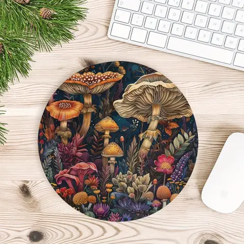 Cute Mushroom Round Mouse Pad Anti-Slip Rubber Base Portable Office Desk Pads Computer Notebook PC Accessories Small