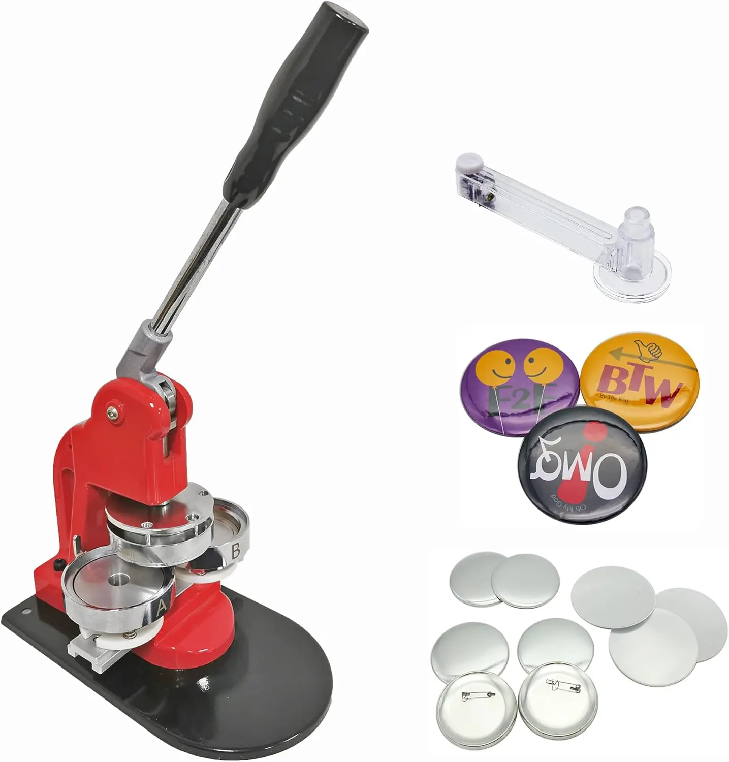 Kit 75mm (3") Button Badge Press Machine Maker-1 + 75mm Round Die Moulds + Adjustable Circle Cutter + 100 Pin-Back Button Compon
Kit 75mm (3") Button Badge Press Machine Maker-1 + 75mm Round Die Moulds + Adjustable Circle Cutter + 100 Pin-Back Button Compon