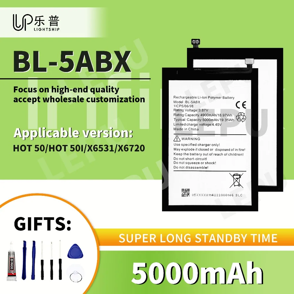 Batteries INFINIX HOT 50 X6531 X6720 Phone Replacement Battery with Tools 5000mAh BL-5ABX for INFINIX HOT 50I Original Battery
Batteries INFINIX HOT 50 X6531 X6720 Phone Replacement Battery with Tools 5000mAh BL-5ABX for INFINIX HOT 50I Original Battery