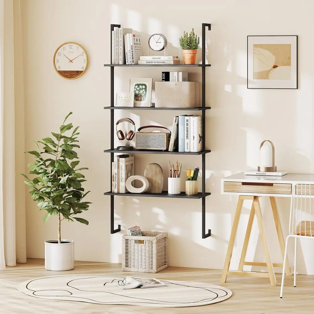 4-Tier Wall-Mounted Bookshel, Industrial ern loating Storage Display Shelves with Metal e, Wall-Mounted Ladder
4-Tier Wall-Mounted Bookshel, Industrial ern loating Storage Display Shelves with Metal e, Wall-Mounted Ladder