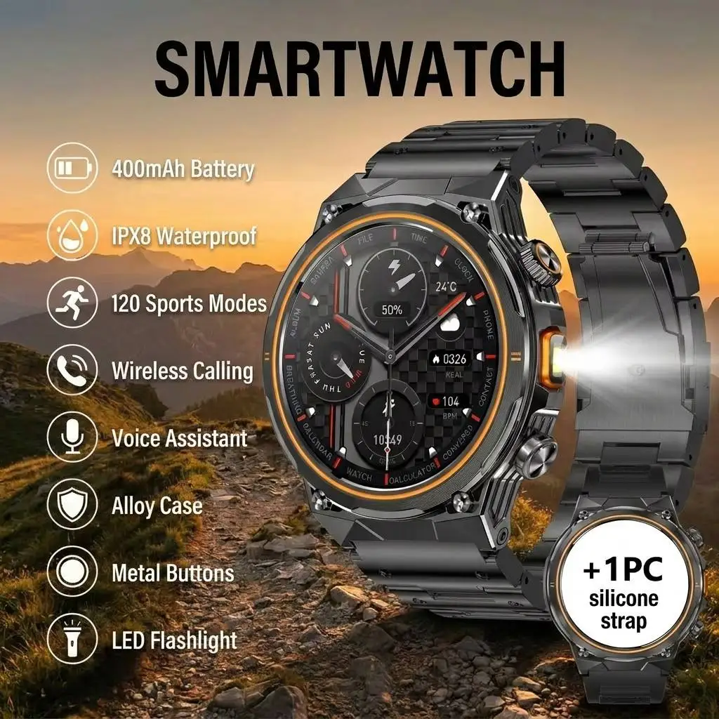 2026 outdoor smartwatch,1.46''HD touch screen,120+sport mode,IPX8 waterproof,wireless calling,motion tracking,LED,holiday gift
2026 outdoor smartwatch,1.46''HD touch screen,120+sport mode,IPX8 waterproof,wireless calling,motion tracking,LED,holiday gift
