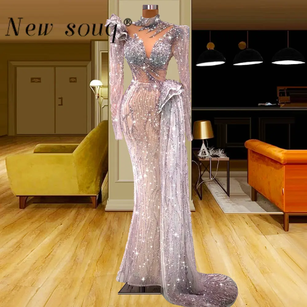 Arabic Sparkle High Neck Long Sleeves Evening Dresses with Side Train Sexy Mermaid Beaded Prom Gowns Middle East Formal Vestidos
Arabic Sparkle High Neck Long Sleeves Evening Dresses with Side Train Sexy Mermaid Beaded Prom Gowns Middle East Formal Vestidos