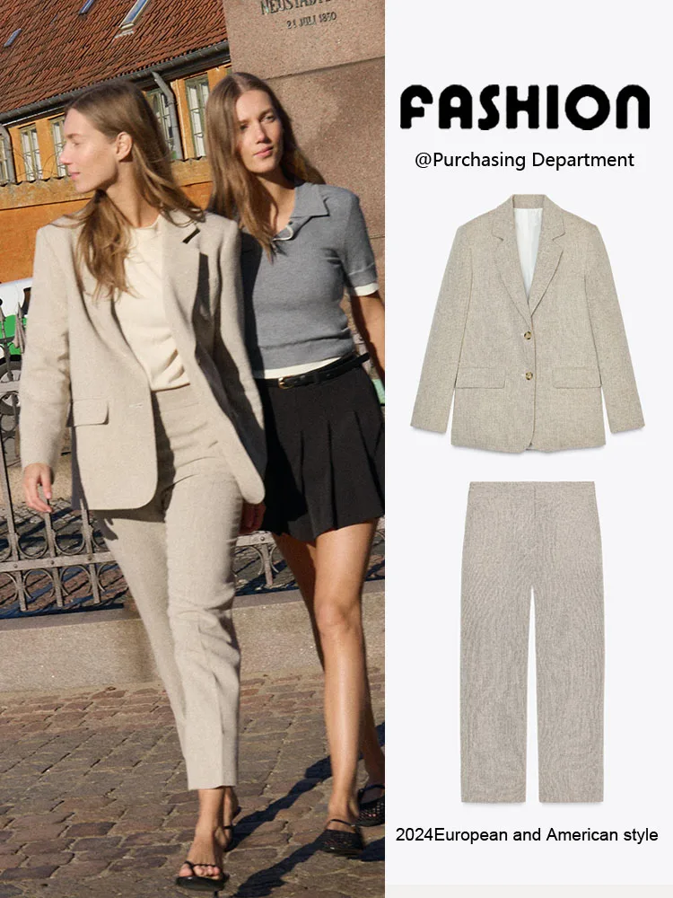Spring New Arrival Women's Suit Jaet Casual Cuffed Pants Long Sve Button up Faionable Two-Piece Set Workwear orm 
Spring New Arrival Women's Suit Jaet Casual Cuffed Pants Long Sve Button up Faionable Two-Piece Set Workwear orm