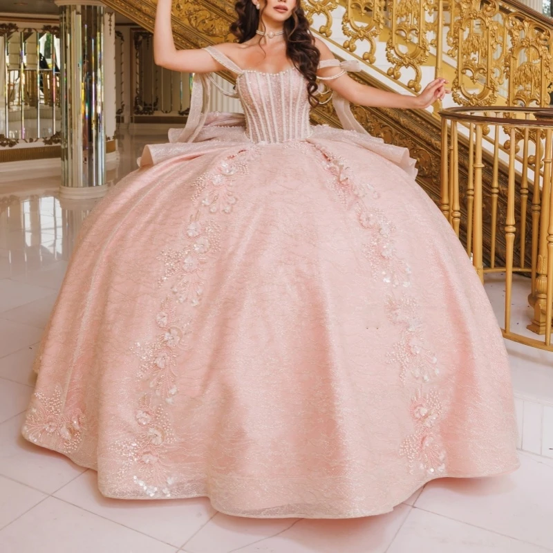 Pink Shiny Quinceanera Dresses Ball Gown Off The Shoulder Applique Lace Beading Crystal Tull Sweet 16 Dress Vestidos 15 De Anos
Pink Shiny Quinceanera Dresses Ball Gown Off The Shoulder Applique Lace Beading Crystal Tull Sweet 16 Dress Vestidos 15 De Anos