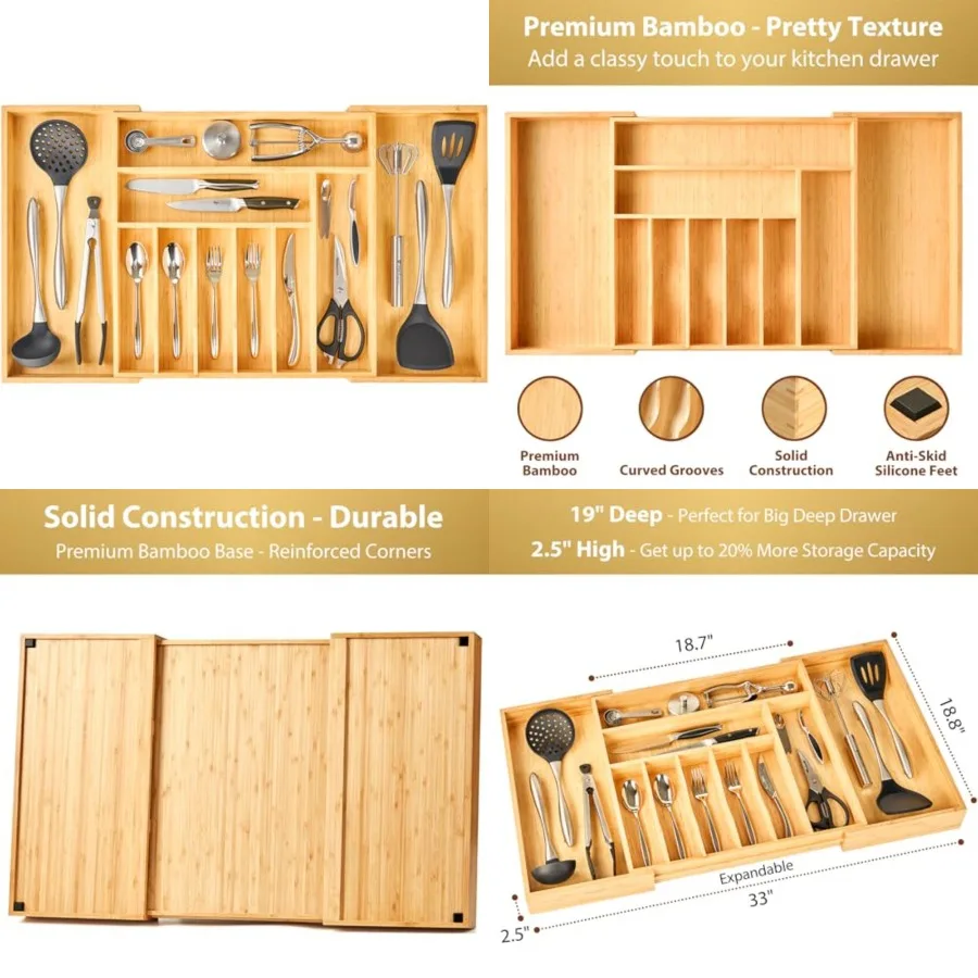 Etra Large Epandable Kitchen Siverware Utensils Drawer Organizer, 19 Deep for Big Drawer, Adjustable Bamboo Wood Drawer Divider
Etra Large Epandable Kitchen Siverware Utensils Drawer Organizer, 19 Deep for Big Drawer, Adjustable Bamboo Wood Drawer Divider