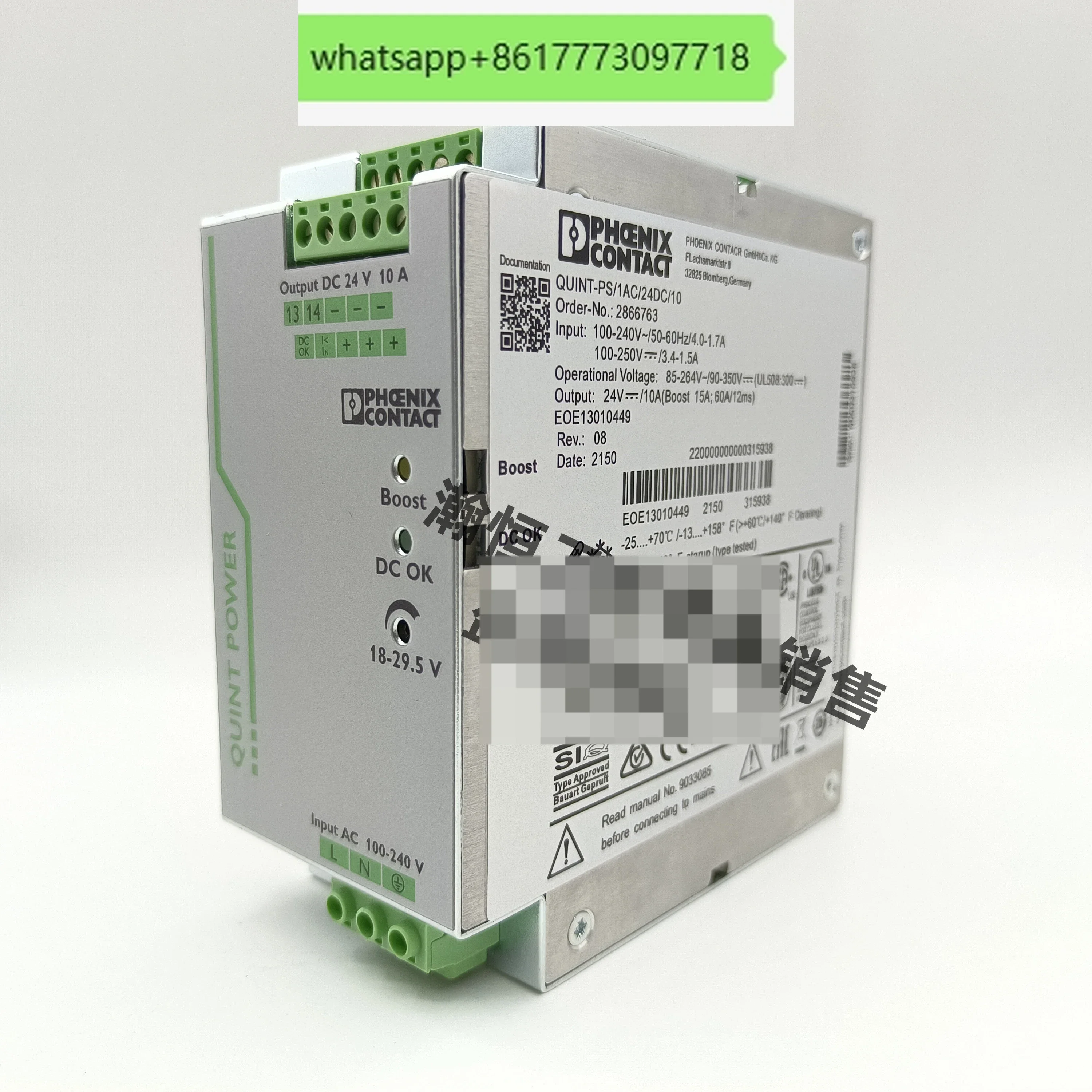 Original Phoenix Contact switching power supply 2866763 QUINT-PS/1AC/24DC/10 2866776 20A
Original Phoenix Contact switching power supply 2866763 QUINT-PS/1AC/24DC/10 2866776 20A