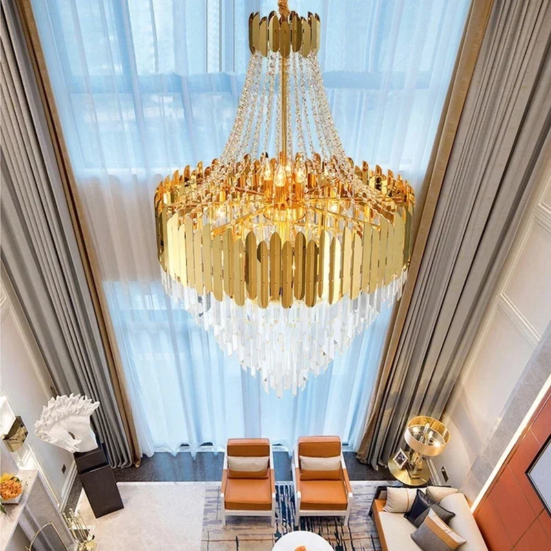 Crystal Chandelier in The Living Room of Duplex Villa, Spiral Staircase Chandelier, Modern Luxury Living Room Chandelier
Crystal Chandelier in The Living Room of Duplex Villa, Spiral Staircase Chandelier, Modern Luxury Living Room Chandelier