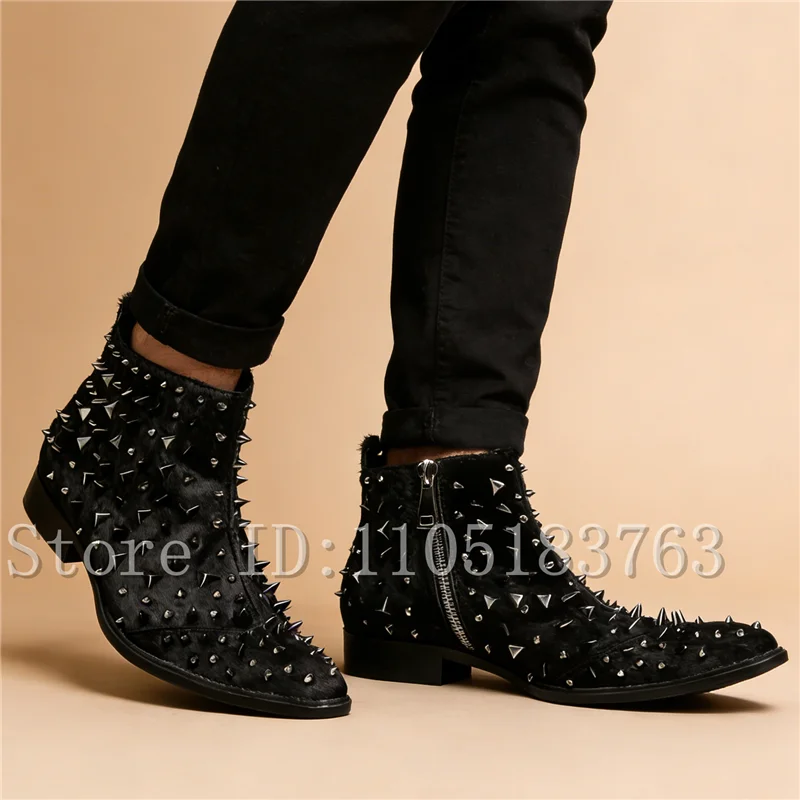 Punk Rock Men's Ankle Boots with Silver Spikes & Studs Pointed Toe Chelsea Boots Gothic Motorcycle Party Dress Shoes
Punk Rock Men's Ankle Boots with Silver Spikes & Studs Pointed Toe Chelsea Boots Gothic Motorcycle Party Dress Shoes