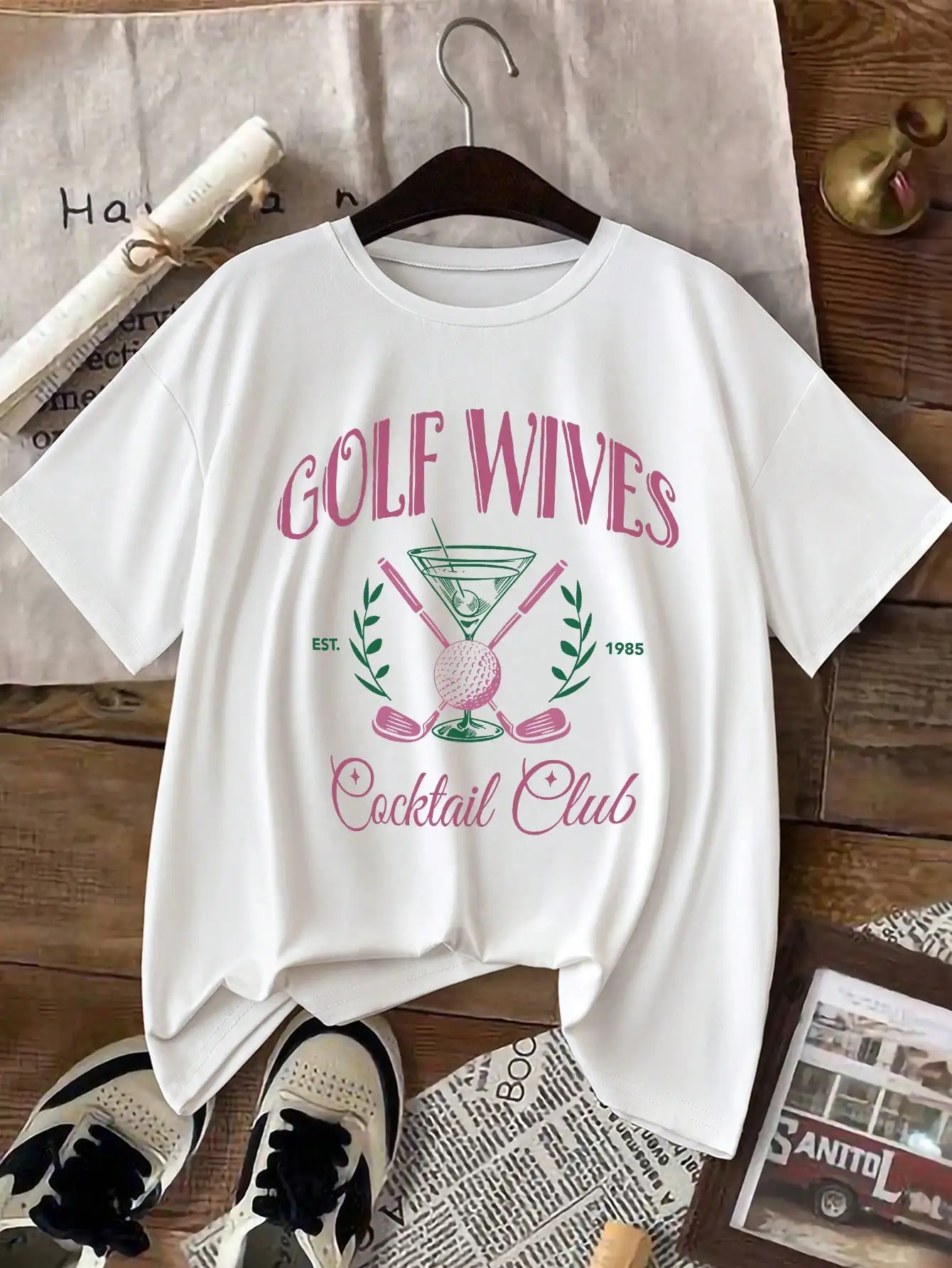2025 Ladies' Summer T-shirt, Round Neck, Lettering, Golf Club, and Cocktail Cup Printed Pattern Made of Pure Cotton
2025 Ladies' Summer T-shirt, Round Neck, Lettering, Golf Club, and Cocktail Cup Printed Pattern Made of Pure Cotton