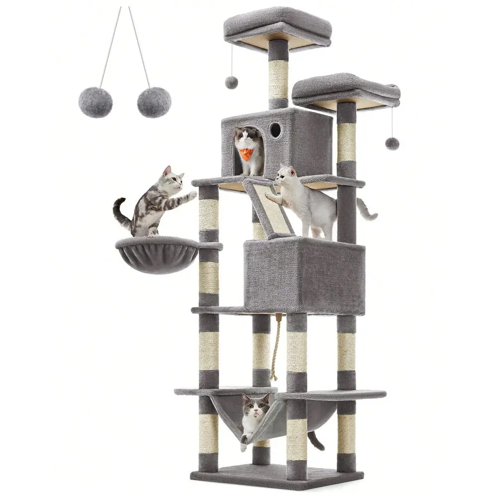 Cat Tree, 81.1Inch Large Cat Tower With 13 ching Posts, 2 Perches, 2 Caves, Basket, Hammock, Pompoms, MultiLevel Plush Cat
Cat Tree, 81.1Inch Large Cat Tower With 13 ching Posts, 2 Perches, 2 Caves, Basket, Hammock, Pompoms, MultiLevel Plush Cat